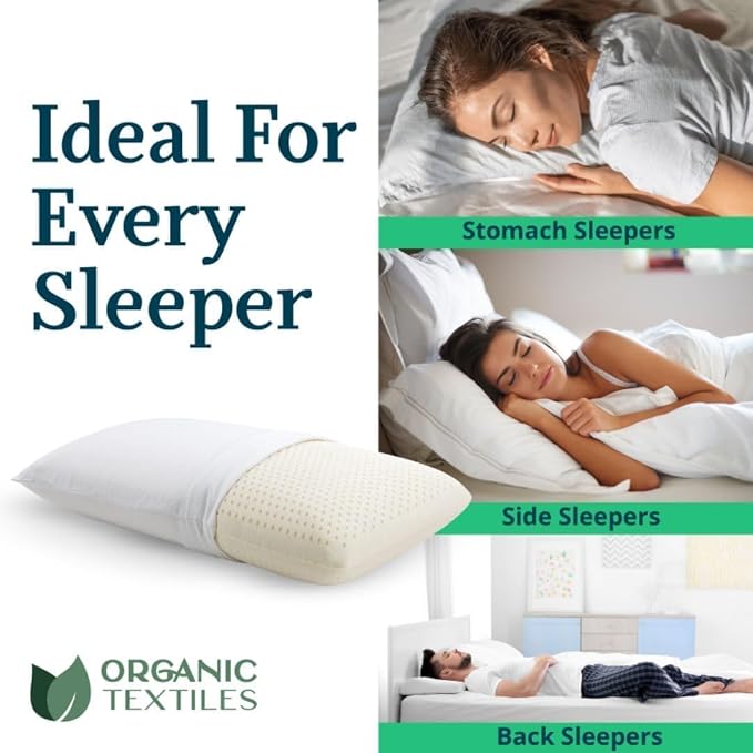 ORGANIC TEXTILES 100% Talalay Latex Bed Pillow with GOTS Certified Organic Cotton Cover (King Size - Medium) - Pack of 1