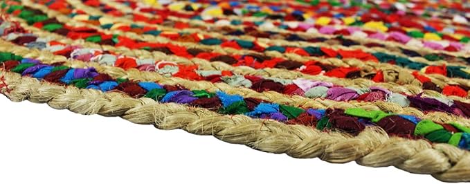 Cotton Craft - Hand Woven Reversible Jute & Cotton Multi Chindi Braid Rug - 5 x 8 Feet Oval - This Rug is Made from Multi Color re-cycled Yarns, Actual Product May Vary in Color from The Image Shown