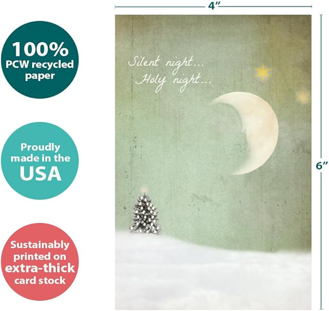 Tree-Free Greetings - Season's Greeting Card - Artful Designs - 12 Cards + White Envelopes - Made in USA - 100% Recycled Paper - 4 x 6 - Holy Night (FS93463)