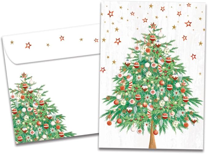 Tree-Free Greetings - Season's Greeting Card - Artful Designs - 1 Card + Matching Envelopes - Made in USA - 100% Recycled Paper - 5 x 7 - Classic Tree (VO80681)