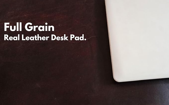 Full Grain Genuine Leather Desk Mat Large Mouse Pad Gaming | Thick Anti-Slip DeskPad & Blotter for Keyboard, Home & Office Table Protector, Walnut Brown, 32L x 16W inch
