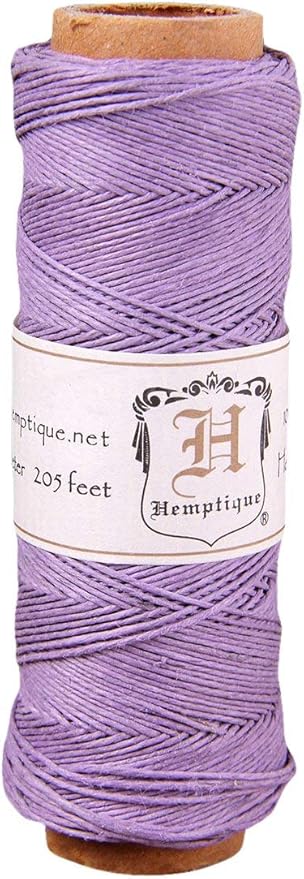 Hemptique 100% Natural Hemp Cord Single Spool - 205ft ~ 62.5m Hemp String Spool - Crafters Number 1 Choice - .5mm Cord Thread for Jewelry Making, Macramé, Scrapbooking, & More - Lavender