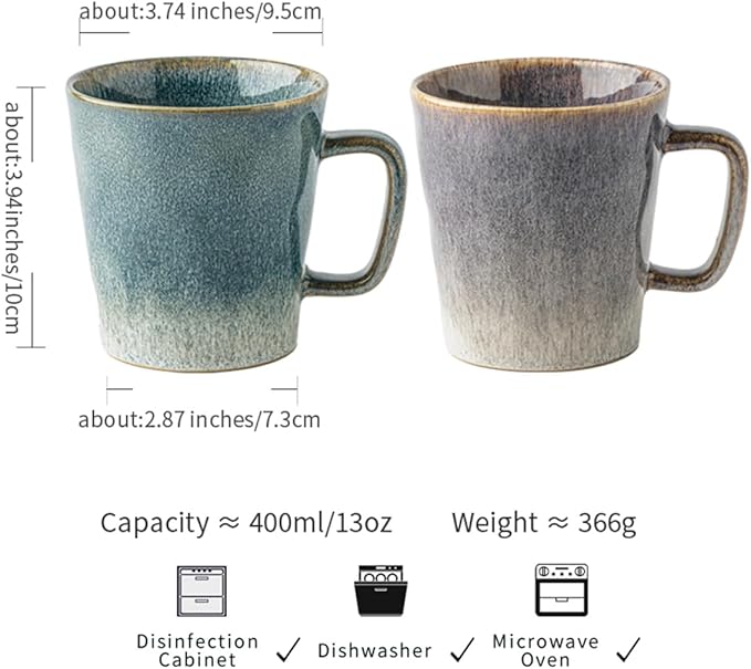 Ceramic Coffee Mug, 13 oz Tea Cup with Handle, Vintage Coffee Cup for Office and Home, Dishwasher and Microwave Safe, Sage Green