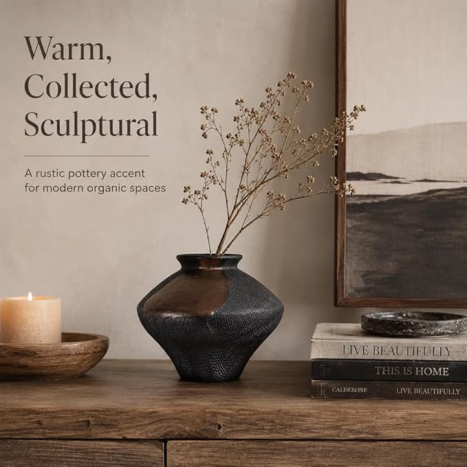 Small Wabi Sabi Rusty Vintage Ceramic Vase, 6.7" Rustic Pottery Vase for Centerpieces, Wabi Sabi Decor Flower Vases for Table, Living Room, Bedroom, Bathroom, Kitchen, Farmhouse Home Decor Gifts