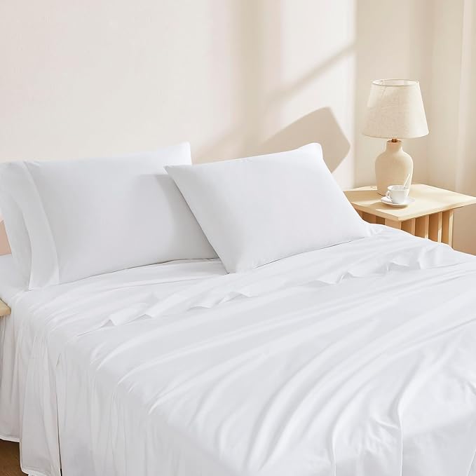 Linen Closet 100% Organic Cotton Full Size Sheets Set, 4 Pcs, Arctic White - Percale Bed Sheets & Pillowcases Set - Up To 16" Deep Pocket Fitted Sheet - Cooling, Crisp & Breathable - For Hot Sleepers