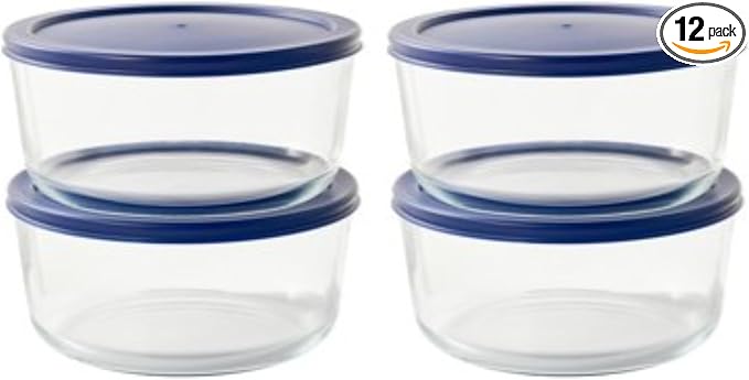 8-Piece Glass Food Storage Containers Set (4 Containers + 4 BPA-Free Lids) | 6.5-Cup, Leakproof | Microwave, Freezer, Oven & Dishwasher Safe | Ideal for Meal Prep & Pantry Organization, Blue