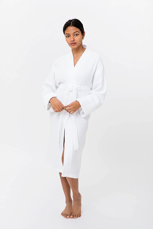 Woven Stories Cocoon Cotton Waffle Luxury Light Chic Robe For Women and Men