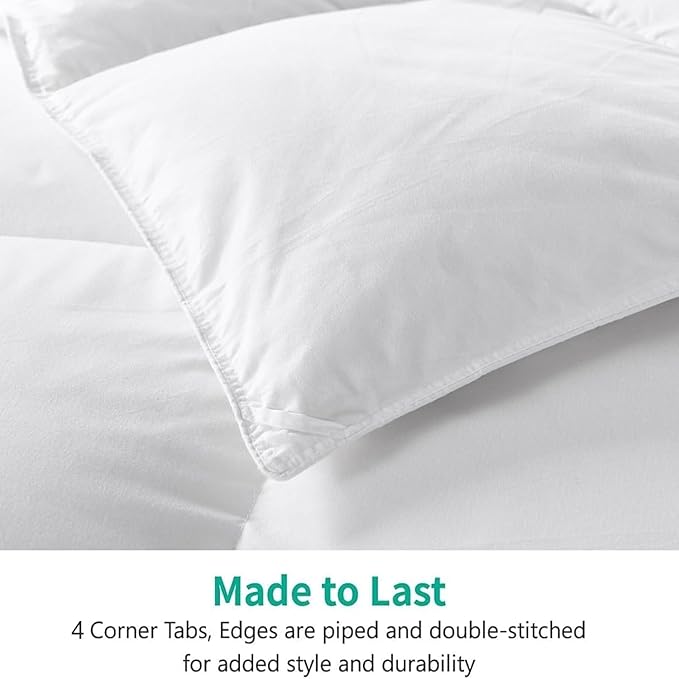 APSMILE Lightweight Feather Down Comforter King Size - Ultra Soft 100% Organic Cotton Quilted Duvet Insert, Thin Bedding Comforter for Warm Weather/Hot Sleepers (106x90, Ivory White)
