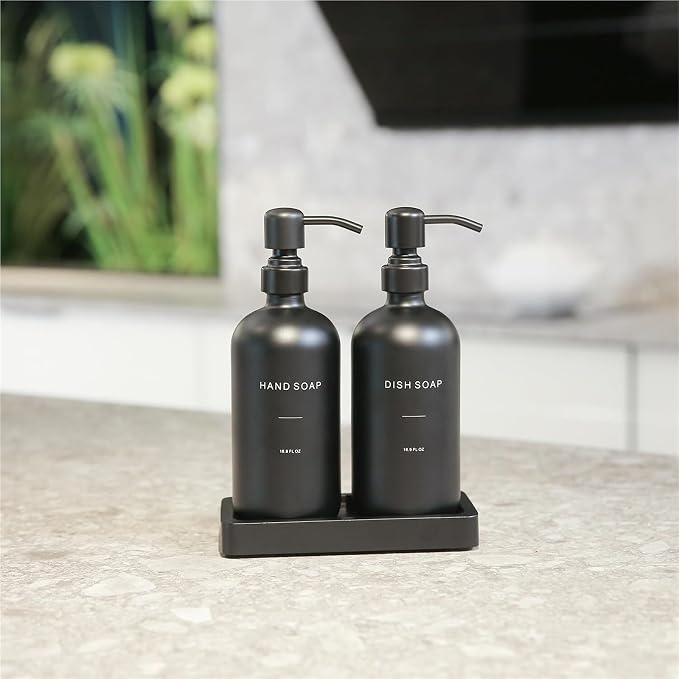 soap Dispenser Soap Dispenser Set Glass Refillable Lotion Bottle(Black Bottle+Black Pump)