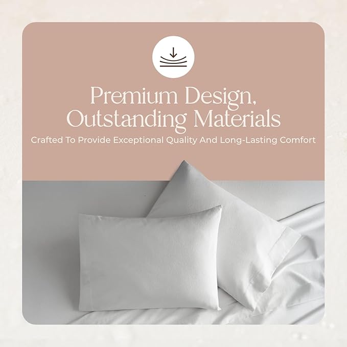 100% Organic Flannel Sheets Queen Size - GOTS Certified 100% Cotton Flannel Sheets Set with Comfortable Soft Brushed Finish & Deep Pocket - 1 Flat 1 Fitted & 2 Pillowcases (White, Queen)