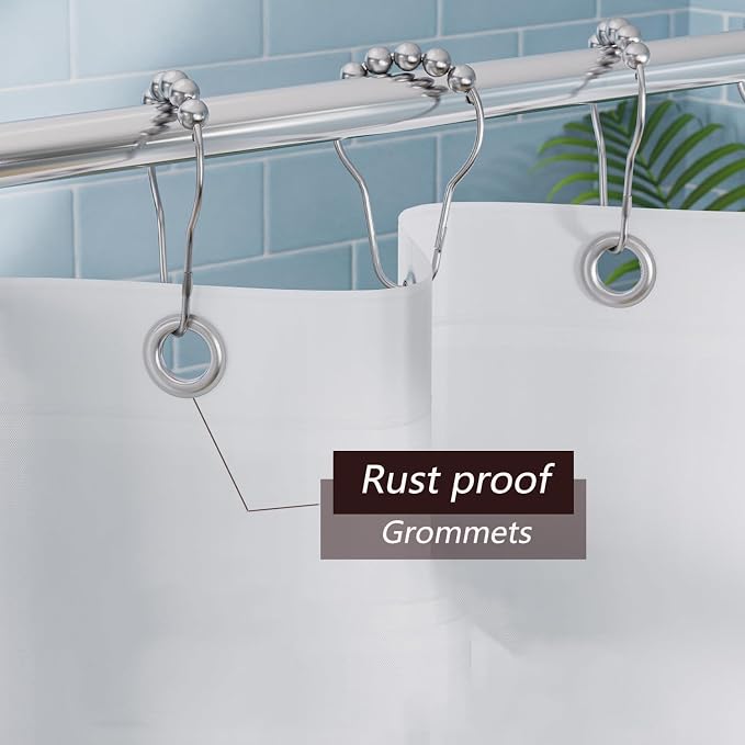 TIKABC Shower Curtain Liner, 4G PEVA Shower Liner, Plastic Waterproof Shower Curtains, with Grommet Holes and 3 Magnetic Weights(White)