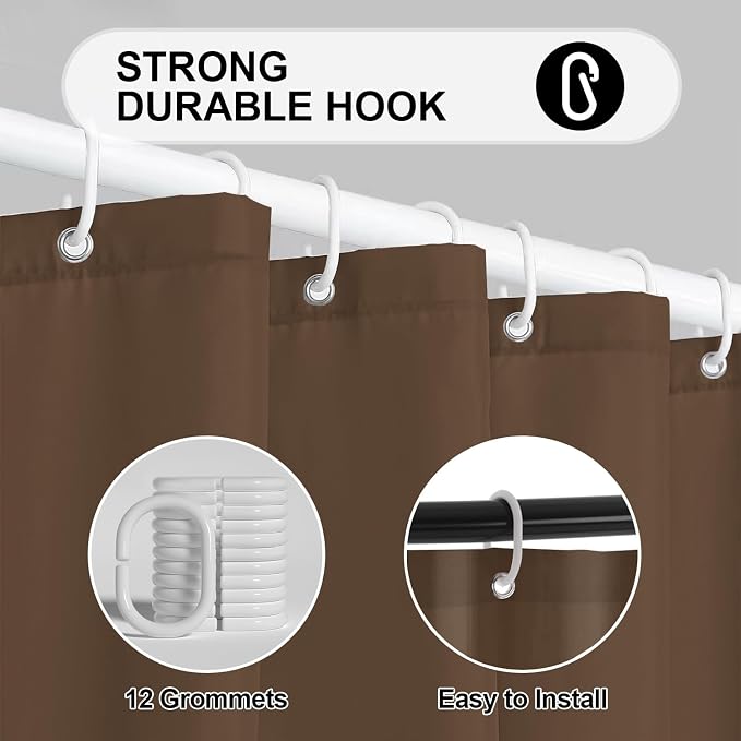 timecity Coffee Shower Curtain Liner PEVA Bath Curtain with 3 Magnets Thickened Water Proof Quick Drying Shower Curtain Set with 12 White Hooks Plastic Shower Liner for Bathroom Shower,71x71inch