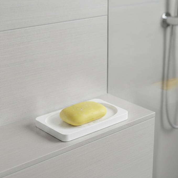 Diatomaceous Earth Soap Dish, Fast-Drying Stone Tray for Bar Soap, White (1 PC)