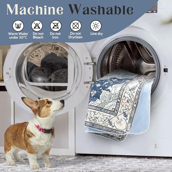 Washable Pee Pads for Dogs, 2 Pack Reusable Puppy Training Pads 48"x32" Super Absorbent Waterproof Dog Training Pads, Non-Slip Potty Pads, Whelping Pads Litter Mat Navy & Ecru