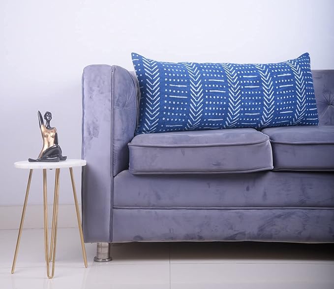 Trade Star Indigo Mudcloth Farmhouse Cushion Case 100% Cotton Throw Pillow Cover Beautiful Body Pillow Case Luxurious Bedding Decor Large Pillow Cover (Indigo Snow 14X36 INCHES)