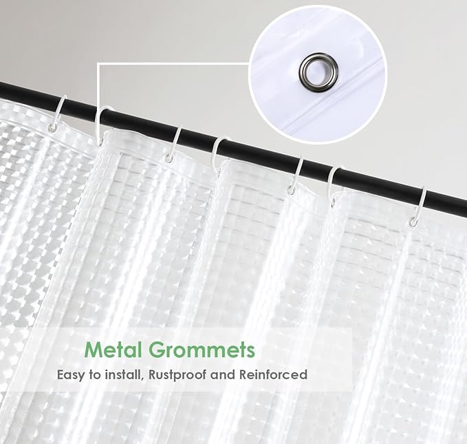 Short Shower Curtain Liner 54 Inch Length, 8G Heavy Duty EVA Plastic Bathroom Shower Liners for Walk in tub with 3 Magnets, 72x54 inch, Square Pattern