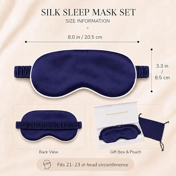 Silk Sleep Mask Light Blocking Luxury 100% Mulberry 19mm Silk Eye Mask Eye Cover Blindfold Ultra Soft Light & Comfy Anti Aging Skin Care with Travel Bag Gift Package