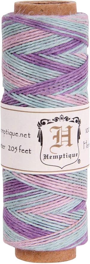 Hemptique 100% Natural Hemp Cord Single Spool - 205ft ~ 62.5m Hemp String Spool - Crafters Number 1 Choice - .5mm Cord Thread for Jewelry Making, Macramé, Scrapbooking, & More - Pastel