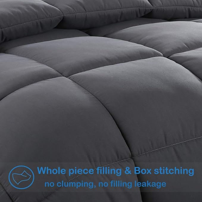 EASELAND King Size Down Alternative Comforter - Quilted Duvet Insert for All Seasons, Soft Lightweight with Corner Tabs, Summer Winter Warm Bedding, Dark Grey 90x102 Inches