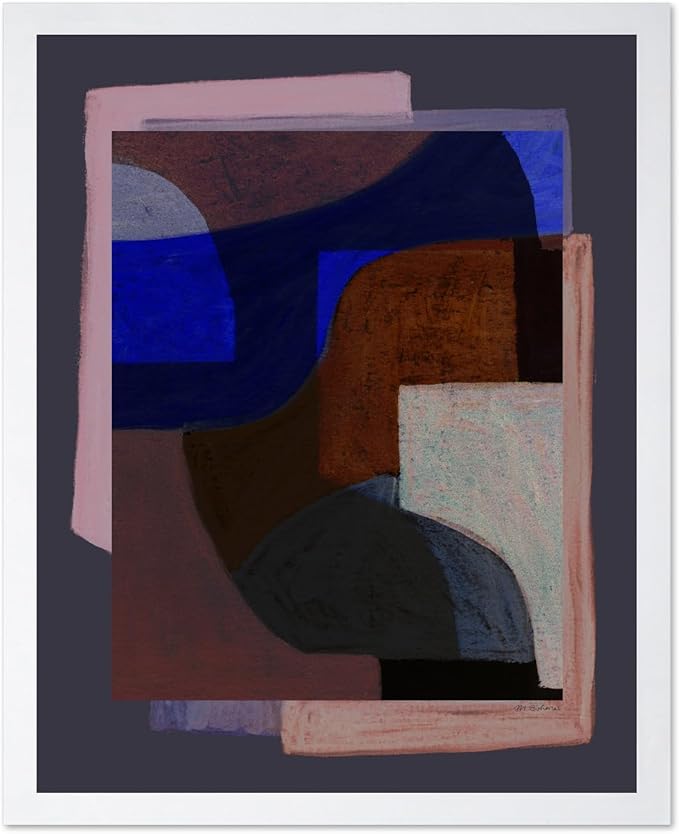 Monem Art Modern Geometric Abstract Print - Contemporary Minimalist Shapes Painting Poster - Wall Decor for Living Room, Bedroom or Office - 16x20 White Framed Wall Art by Mareike Bohmer