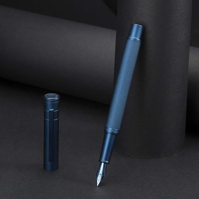 Hongdian 1851 Dark Blue Forest Fountain Pen Medium Nib, Classic Design with Converter and Metal Pen Case