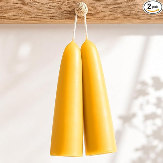 2 Pack Natural Beeswax Taper Candles, 1.3×4.3 Inch Bees Wax 7.5 Hours Long Burning Time, Eco-Friendly Non-Toxic Smokeless Handmade 100% Pure Beeswax, for Home Decor, Meditation, Relaxation & Gifts