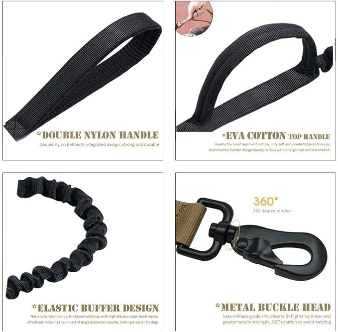 Tactical Dog Collar and Leash Set Adjustable Military Nylon Dog Collar with Control Handle and Heavy Duty Metal Buckle for Large Dogs（Black XXL