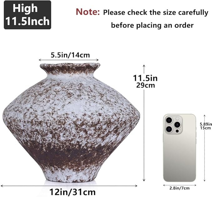 Wabi Sabi Vase, 11.5" Wabi Sabi Decor Rustic Vase, Speckled Brown Ceramic Vase for Centerpiece, Vintage Farmhouse Decor for Home Decorative, Table, Living Room, Bedroom, Bathroom, Kitchen