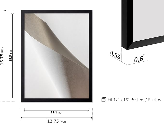Monem Art Minimalist Folded Paper Abstract Print - Scandinavian Neutral Texture Art Poster - Wall Decor for Living Room, Bedroom or Office - 12x16 Black Framed Wall Art by Mareike Bohmer