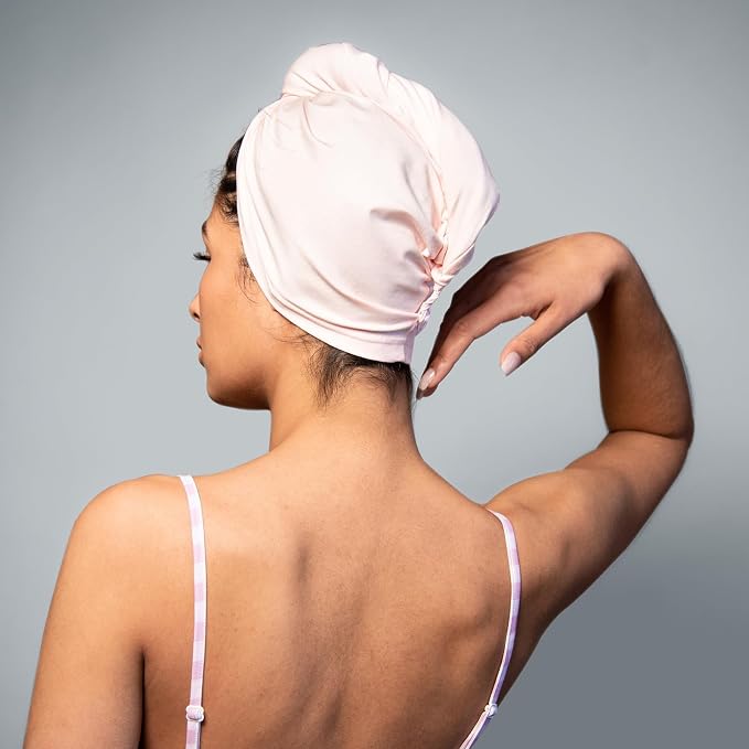 2 Pack T-Shirt Hair Plopping Towel for All Textures - Cotton Blend Water Absorption Turban with Secure Button - Moisture Gentle Styling and Setting Wrap - Sage & Pink