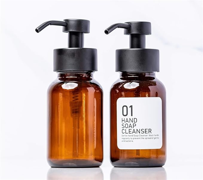 soap Dispenser Hand and Dish Soap Dispenser Set for Kitchen Amber Glass Bottles Refillable Lotion Bottle