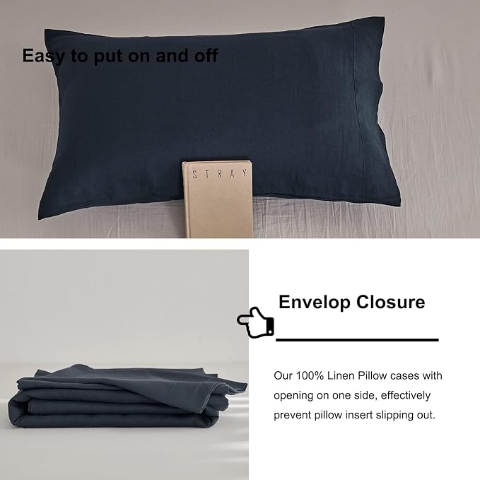 TOSMO Linen Duvet Cover Set, 100% French Flax Natural Linen Bedding 3pcs Set, Soft Breathable for Hot Sleepers 1 Duvet Cover and 2 Pillowcases (Blue Grey, King)