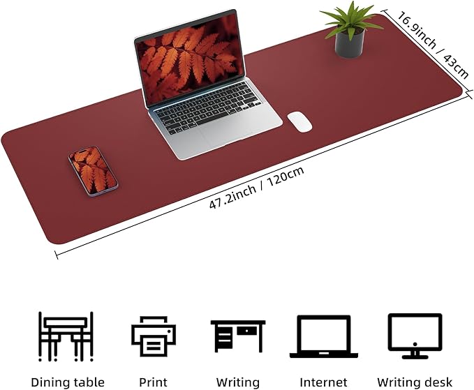 AFIING Leather Desk Pad Protector, Large Desk Mat with Natural Cork & PU Leather, Mouse Pad, Non-Slip, Waterproof Desk Writing Pad for Office and Home, Red