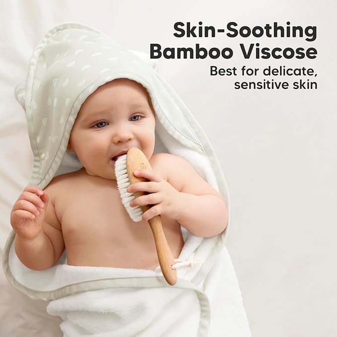 KeaBabies Baby Hooded Towel and Baby Hair Brush - Soft Bath Towels with Hood for Kids and Infant, Wooden Hairbrush with Soft Goat Bristles for Cradle Caps