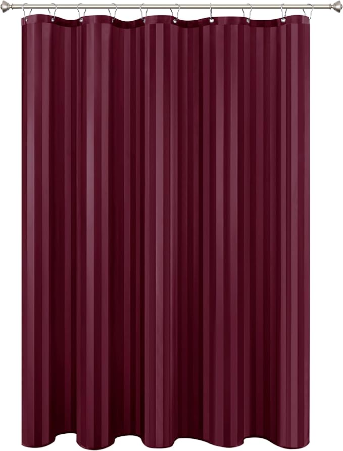Biscaynebay Fabric Shower Curtain or Liner 72" by 72", Burgundy Water Repellent Damask Stripes Bathroom Curtains Machine Washable