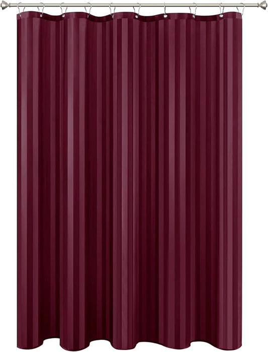 Biscaynebay Fabric Shower Curtain or Liner 72" by 72", Burgundy Water Repellent Damask Stripes Bathroom Curtains Machine Washable