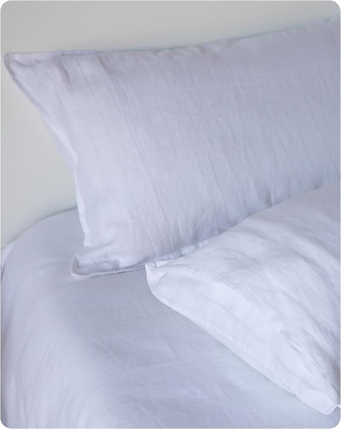 XZ XIFA King Standard Pillowcases - 2 Pack - Envelope Closure - 100% Natural Washed French Flax, Breathable, Durable, Textured Pillow Covers 20"x36"(King Standard, White)