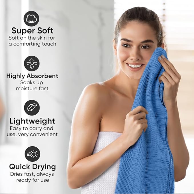 HOMEXCEL Waffle Bath Towels 4 Pack, Premium Microfiber Beach Towels, Ultra Soft, Lightweight, Highly Absorbent Quick Dry Towel for Bathroom, Beach, Pool, Shower and Spa, 30 x 60 Inch, Multicolor