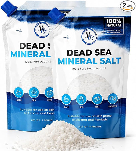 Dead Sea Bath Salt for Bath & Foot Soak, Unscented Fine Grain, 3lb - 2 Pack