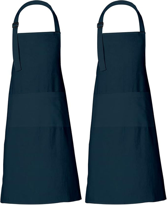 RAJRANG 100% Cotton Cooking Apron with 3 Pockets Kitchen Chef BBQ Adjustable Bib Aprons for Women Men