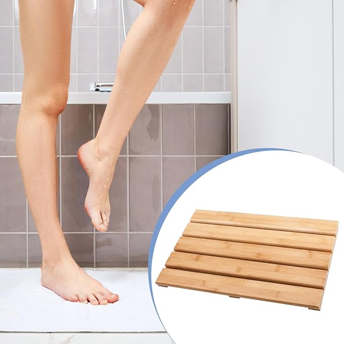 Bamboo Bath Mat Shower Mat Non Slip Water Resistant Floor Pad 19.69x12.99x1.38 Inch Natural Wood Bathroom Decor
