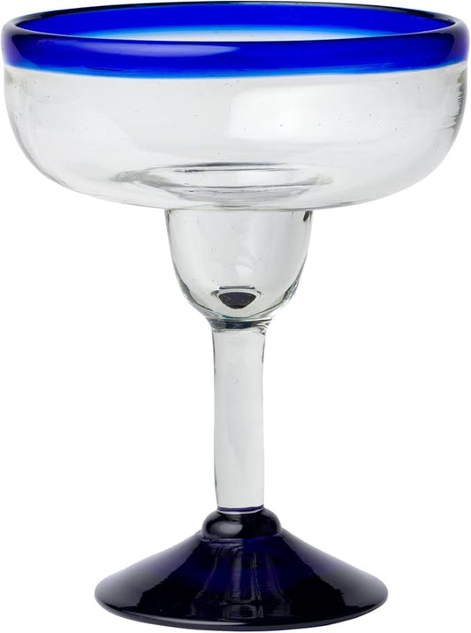 10 Strawberry Street Cobalt Rim Margarita Handblown Mexican Glass, Set of 6