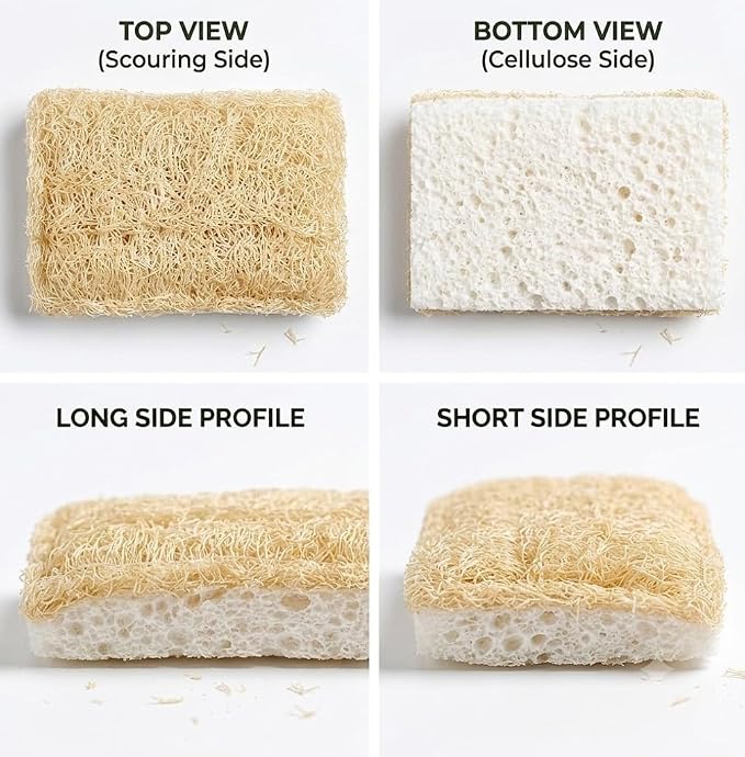 Natural Loofah Dish Sponges by Janté Co. (6-Pack) - Kitchen Sponges | Authentic Natural Loofah - Cotton Stitched - No Synthetic Glue - Air Dry Design - FSC Sourced Cellulose