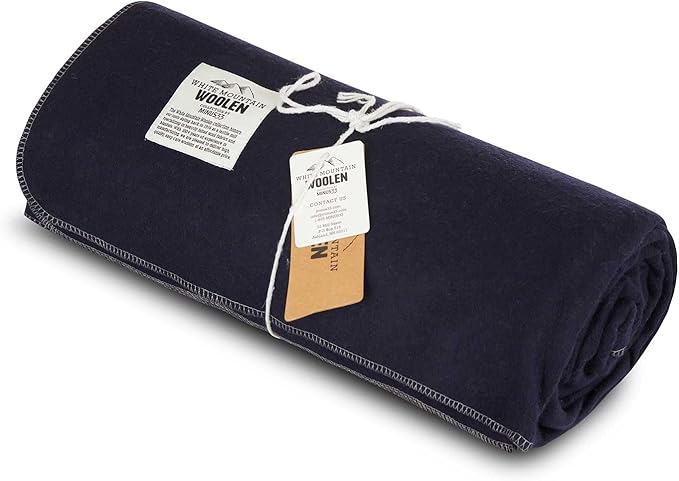 Lodge Twin Blanket - 80% Recycled Wool - Buffalo Plaid - Warm Throw Blanket - Thick - Washable - 65W x 90L - Navy Blue