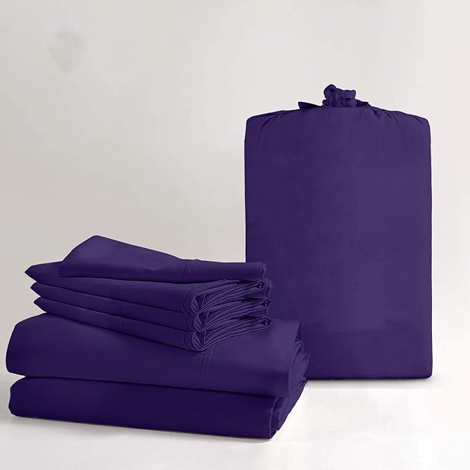 100% Real Certified Organic Cotton Bedsheet Set, Queen-XL Size 6 Piece 800-Thread-Count Sheet Set, [1 Fitted + 1 Flat + 4 Pillowcases], Extra 30" Deep Pocket - Plum