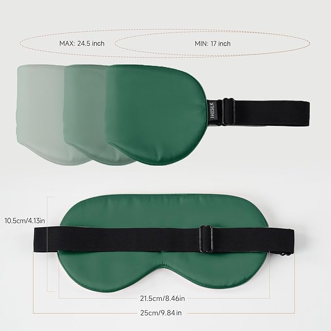 THXSILK Sleep Mask 100% 19 Momme Pure Mulberry Silk Super Smooth Cooling Sleep Eye Mask Blackout for Women/Man/Kids Eye Cover with Wide Head Strap Good Night Sleep Comfortable Travel Nap Emerald Green