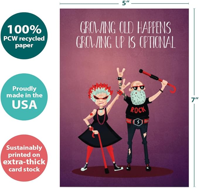 Tree-Free Greetings - Birthday Card - Artful Designs - 1 Card + Matching Envelope - Made in USA - 100% Recycled Paper - 5 x 7 - Growing Old (GO61229)
