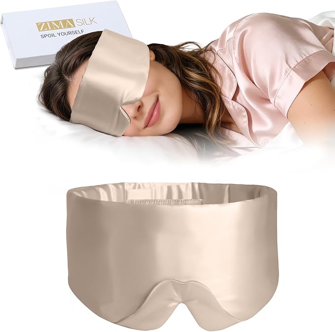 ZIMASILK 100% 22 Momme Mulberry Silk Sleep Mask - Full Silk Filled, Ultra-Soft & Breathable, Face-Hugging Blackout Eye Cover for Sleeping (Taupe)