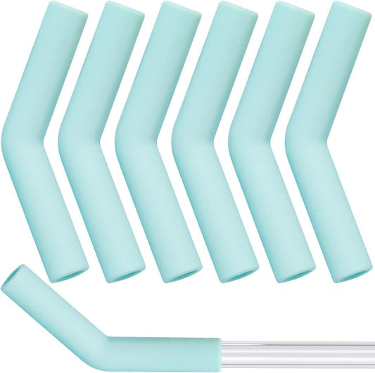 HINZIC 6Pcs Silicone Straw Tips 0.4 inch Wide(10mm Outer Diameter) for Metal Straws Food Grade Reusable Rubber Straw Covers Elbow Replacement Tip for Stainless Steel Straws Light-Blue