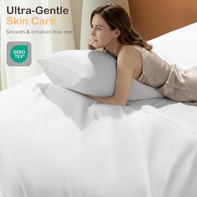 SONORO KATE 100% Organic Cotton Sheets Set - 1000 High Thread Count, GOTS Certified Long Staple Cotton Bed Sheets, Soft, Breathable 5-Star Hotel Sheets, 16" Deep Pockets - 4 PC (White,Queen)